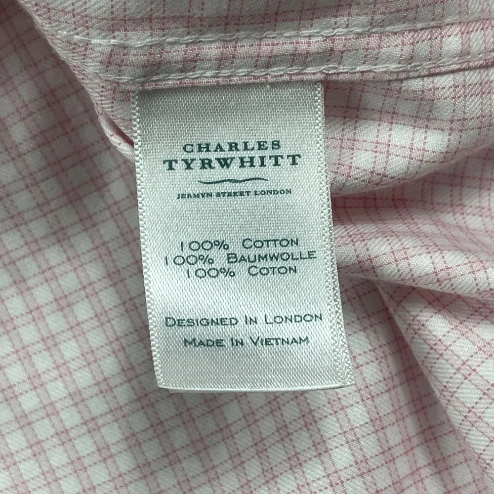 Charles Tyrwhitt Dress Shirt Mens 18/35‎ Pink Micro Check Non Iron Classic Fit